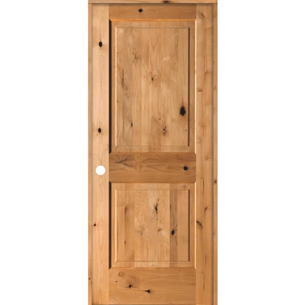Krosswood Doors 30 in. x 80 in. Rustic Knotty Alder Wood 2-Panel Square Top Right-Hand/Inswing Clear Stain Single Prehung Interior Door