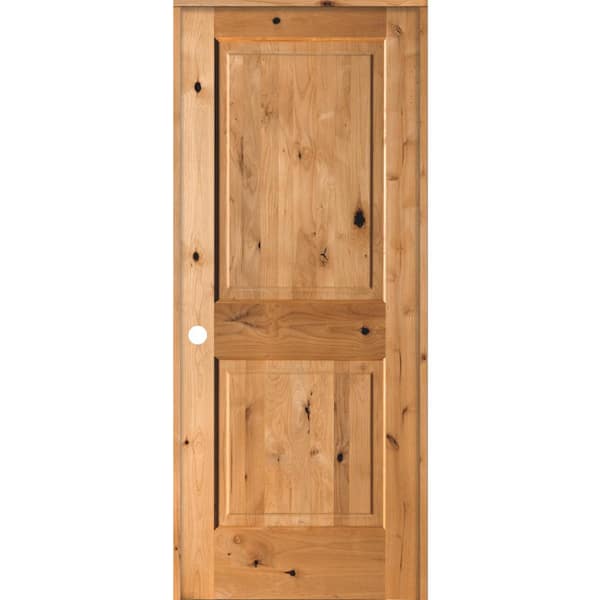 30 in. x 80 in. Rustic Knotty Alder Wood 2-Panel Square Top Right-Hand/Inswing Clear Stain Single Prehung Interior Door