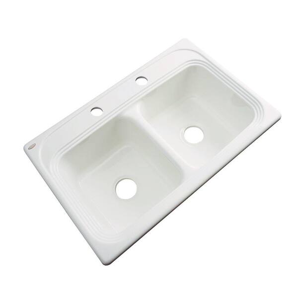 Thermocast Chesapeake Drop-In Acrylic 33 in. 2-Hole Double Bowl Kitchen Sink in Biscuit