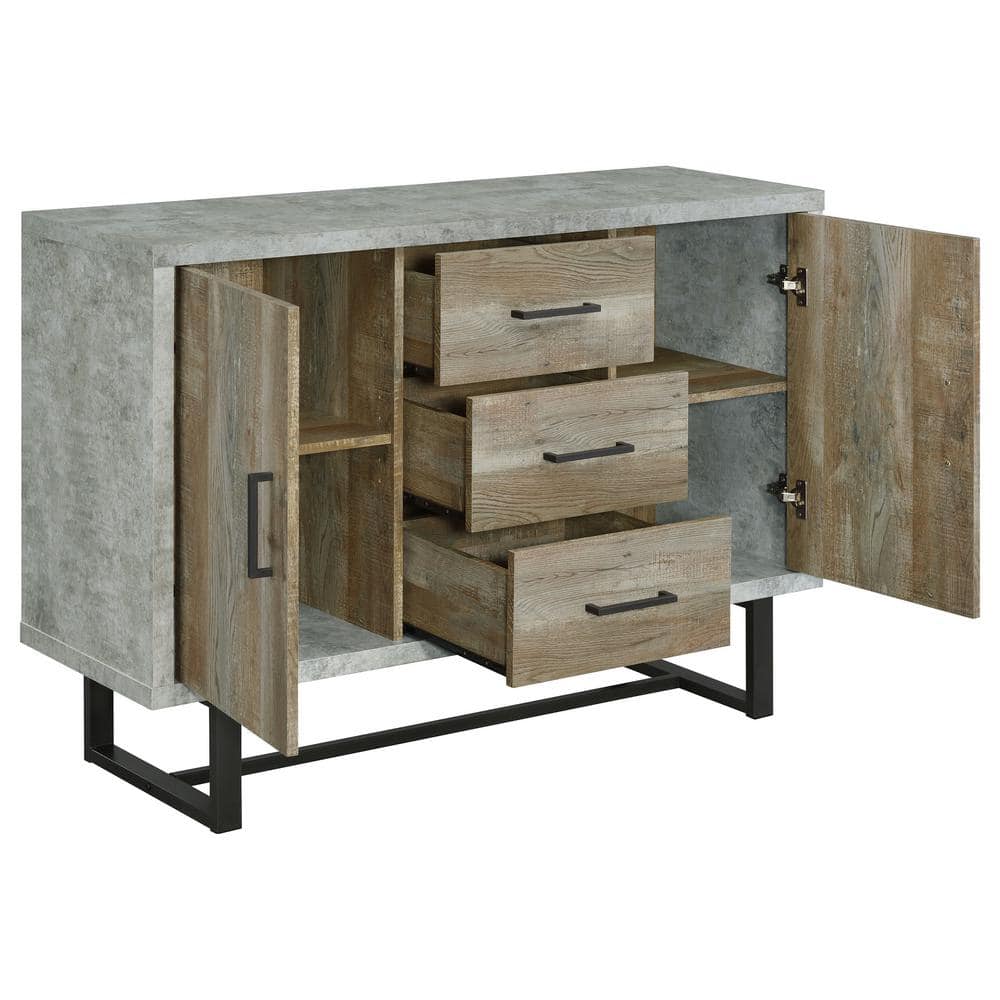Gray and Weathered Oak 3-Drawer Accent Cabinet with Adjustable Shelving