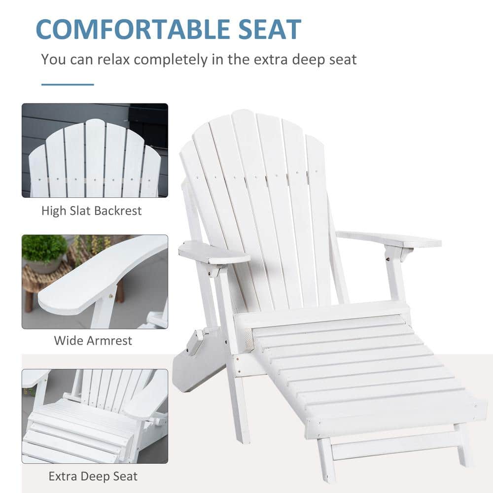 White Fir Wood Folding Adirondack Chair with Ottoman