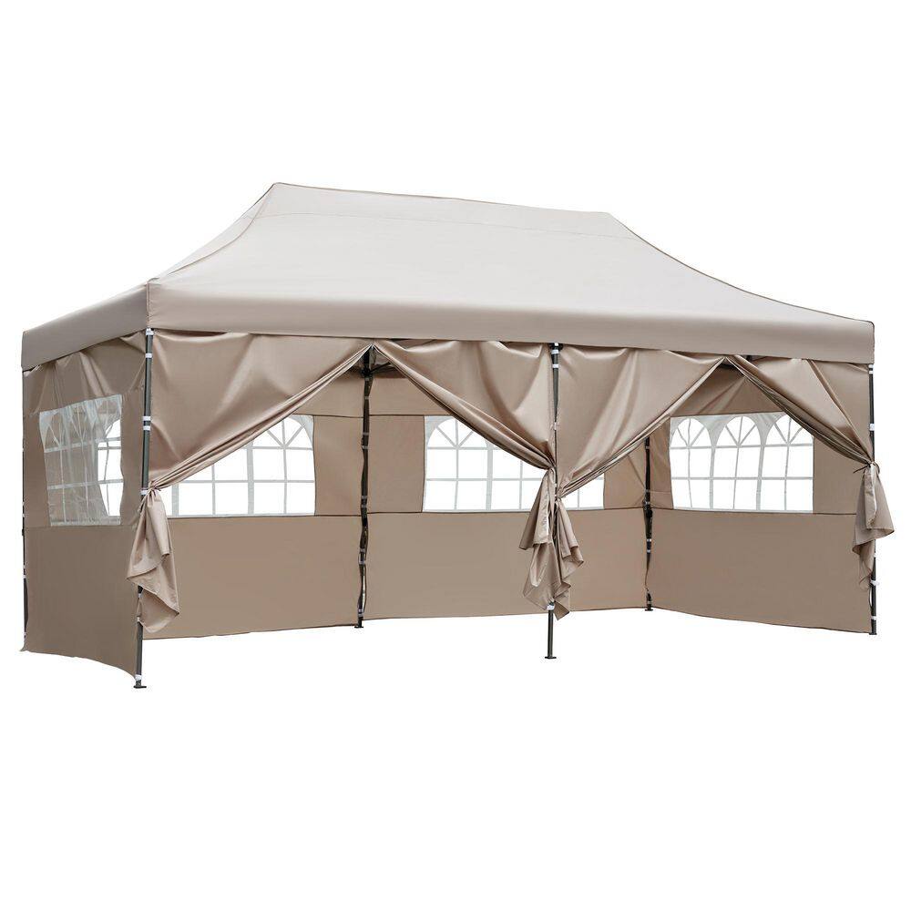 10 ft. x 20 ft. Khaki Pop-Up Canopy Tent Heavy Duty Party