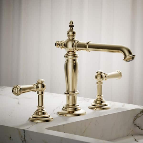 KOHLER Artifacts With Column Design Widespread Bathroom Sink Spout, Vibrant French Gold