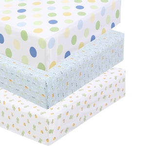 3-Piece Blue Green Yellow Polka Dots City Cars and Critters Frog Cotton Crib/Toddler Fitted Sheets
