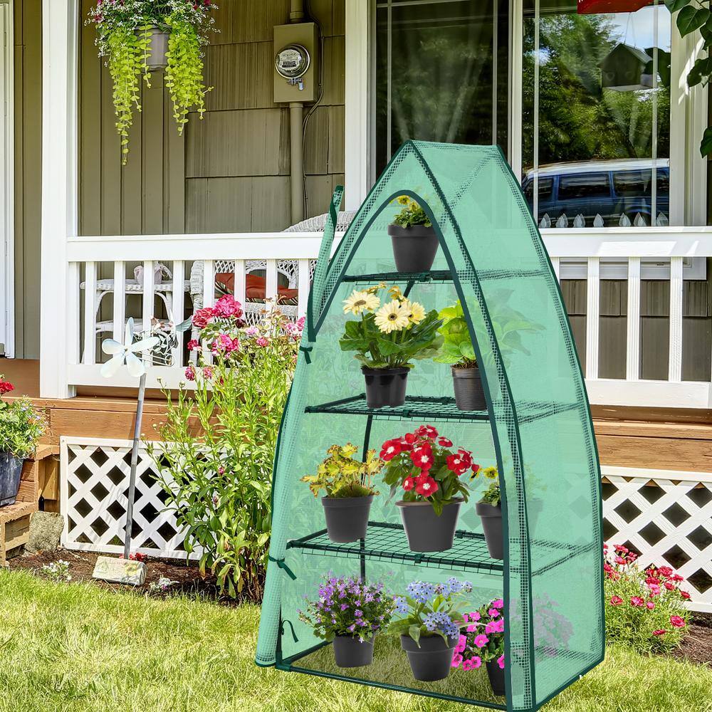 4-Tier Green Portable Mini Greenhouse with Shelves