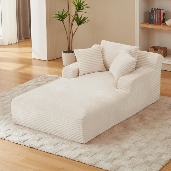 Dawn 49.2 in. White Corduroy Oversized Square Arm Lounge Chair with Pillows