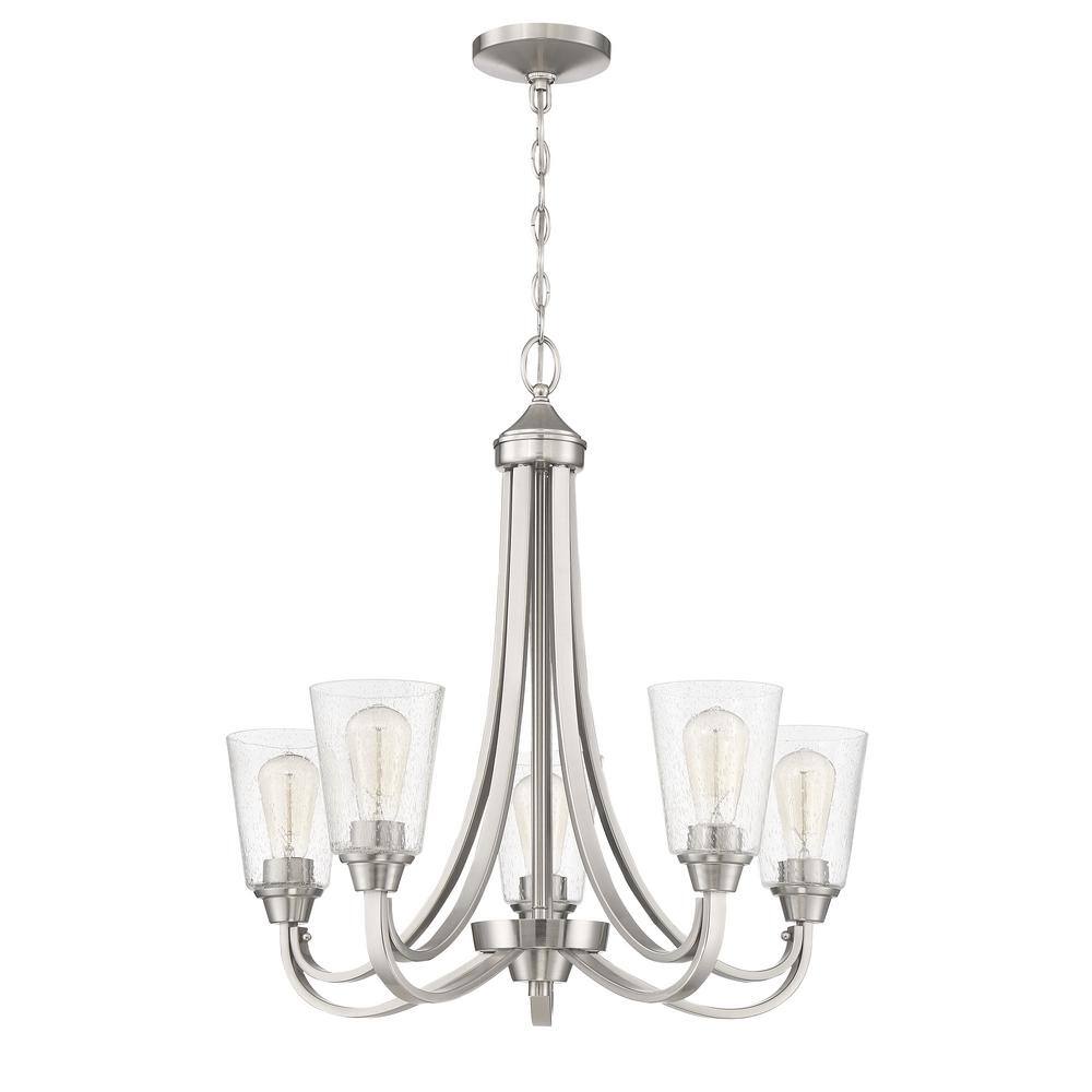Elegant Grace 26" Transitional Nickel & Crystal 5-Light Chandelier