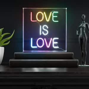 Love Is Love 15 in. Square Contemporary Glam Acrylic Box USB Operated LED Neon Night Light, Multi-Colored