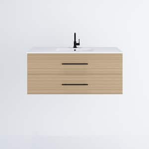 Napa 48 in. W x 18 in. D Single Sink Bathroom Vanity Wall Mounted In Sand Pine with Ceramic Integrated Countertop