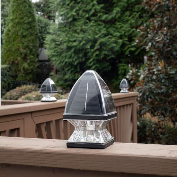Gothic Black 4x4 and 5x5 Solar LED Deck Post Cap Light with 2 Color Options for Backyard and Wood Fence (2-Pack)