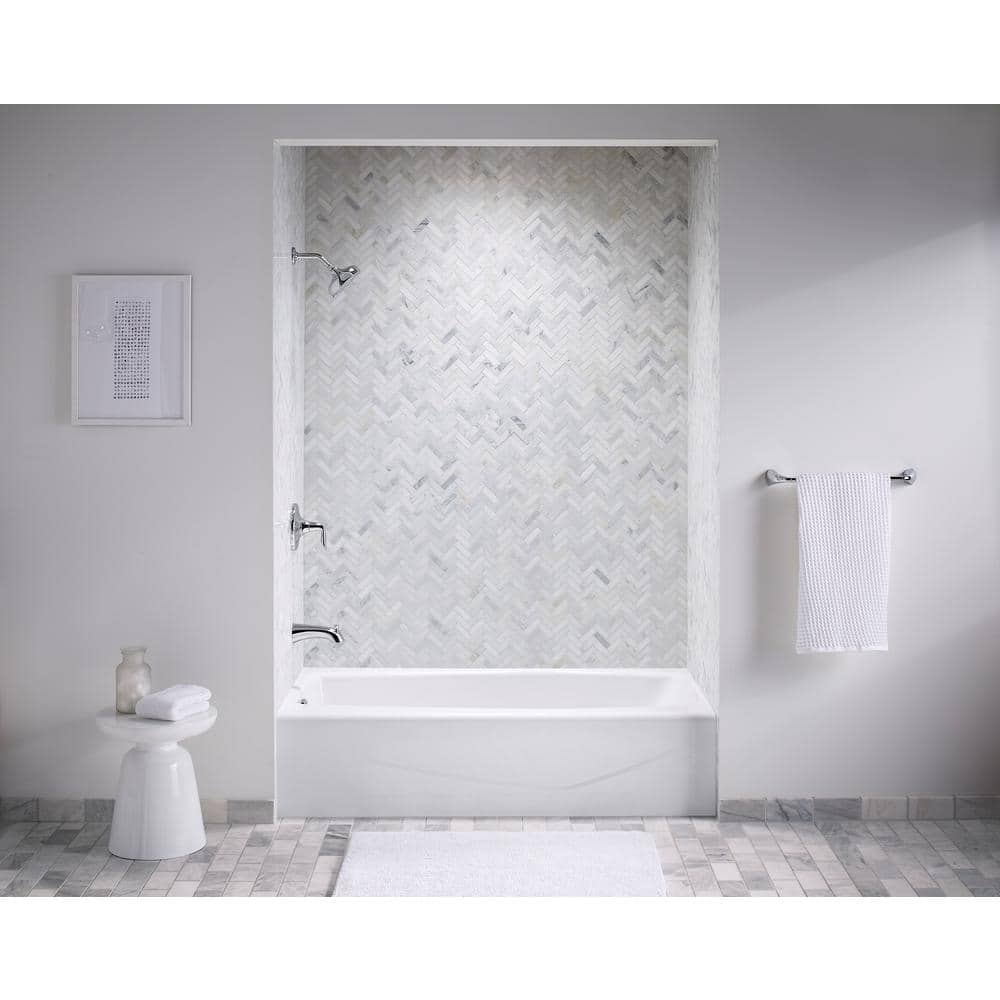 White Cast Iron Alcove Bathtub with Left Drain, 60" x 30-1/4"
