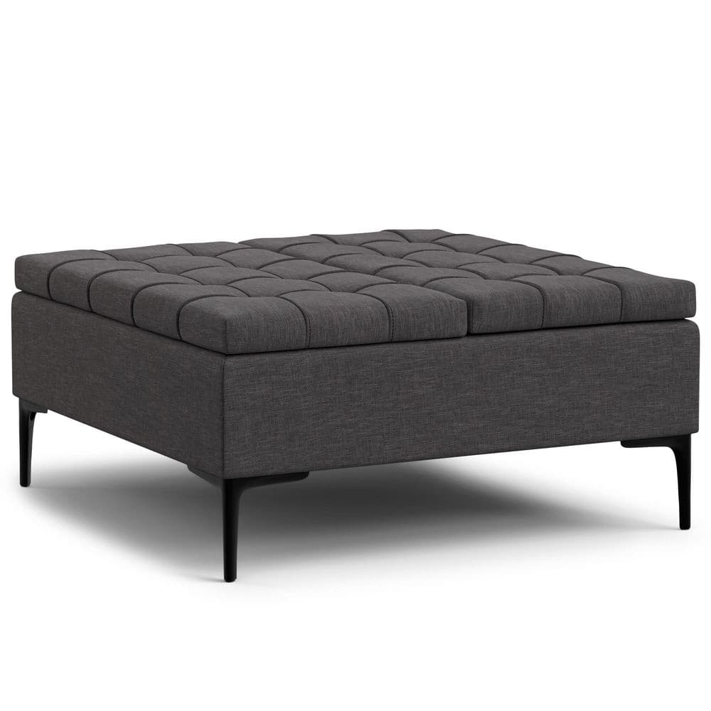 Slate Grey Tufted Lift-Top Storage Cocktail Ottoman