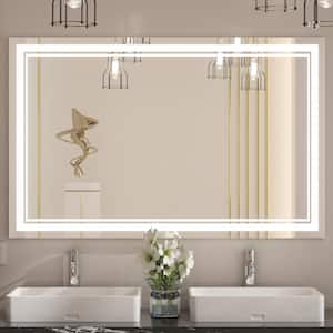 55 in. W x 36 in. H Rectangular Frameless Anti-Fog LED Wall Mount Bathroom Vanity Mirror Dimmable Super Bright