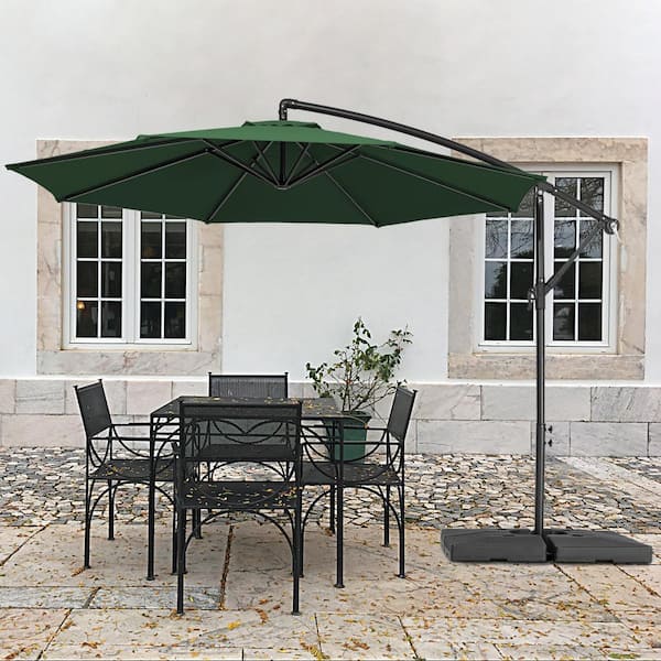 JEAREY 10 ft. Steel Cantilever Patio Umbrella with weighted base in Green