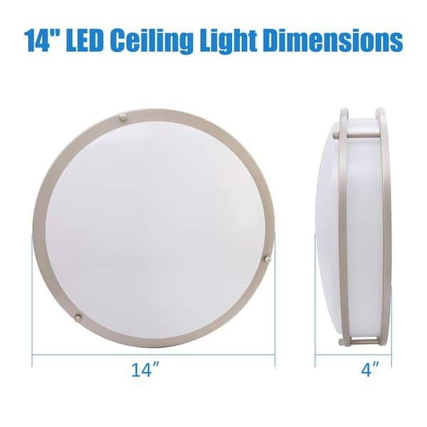 14 in. Silver LED Flush Mount 4000K Dimmable Ceiling Light Fixture