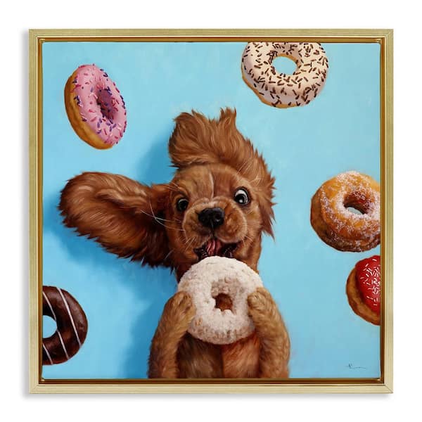Stupell Industries Funny Dog Licking Donut by Lucia Heffernan 1-Piece Gold Floater Frame Animal Graphic Art Print 18 in. x 18 in.