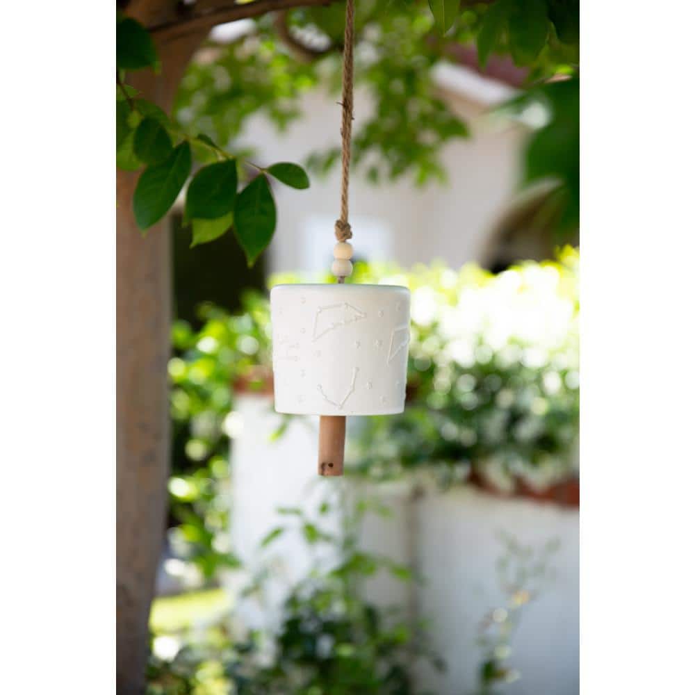 Matte White Ceramic Constellation Hanging Bell with Rope