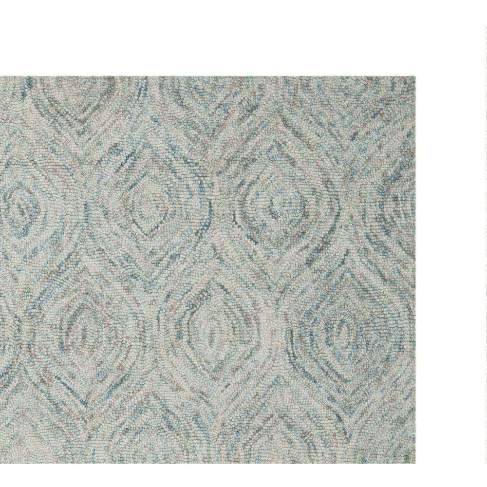 Ivory and Sea Blue Hand-Tufted Wool Square Rug