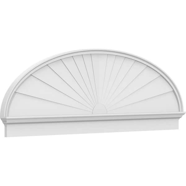 Ekena Millwork 78 in. W x 26-3/8 in. H x 2-3/4 in. P Elliptical Sunburst Signature Urethane Combination Pediment, Primed Tan