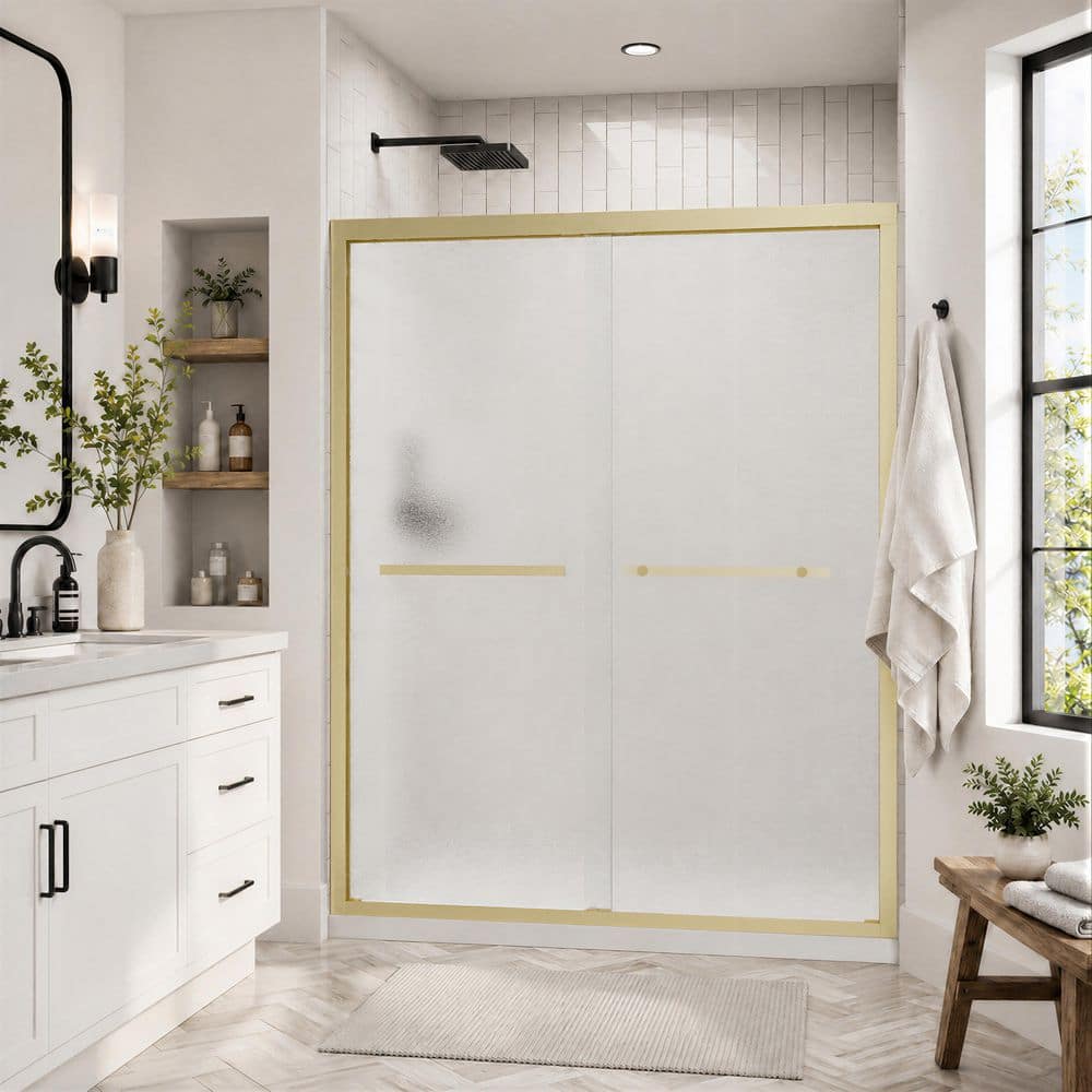 50 in. - 54 in. W x 72 in. H Double Sliding Framed Shower Door in Brushed Gold with Frosted Glass price history on PriceWatchPro