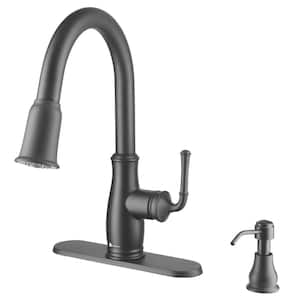 Kagan Single Handle Pull Down Sprayer Kitchen Faucet with Soap Dispenser in Matte Black