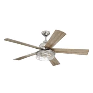 Garrick 56 in. Indoor Brushed Polished Nickel Finish Ceiling Fan with LED Light Kit and Remote/Wall Controls Included