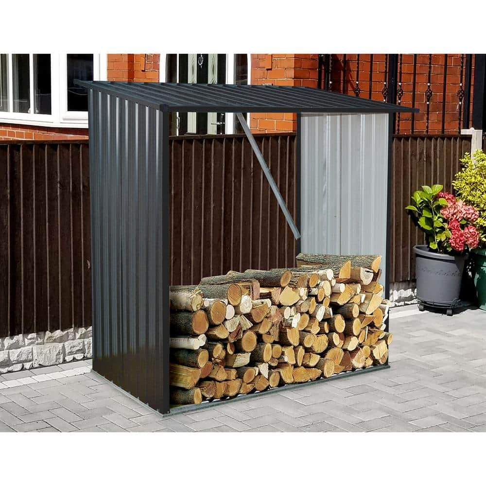 Hanover 64'' Dark Gray Galvanized Steel Firewood Rack