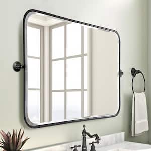 40 in. W x 30 in. H Modern Rectangle Aluminium Alloy Framed Pivoted Wall Vanity Mirror in Black