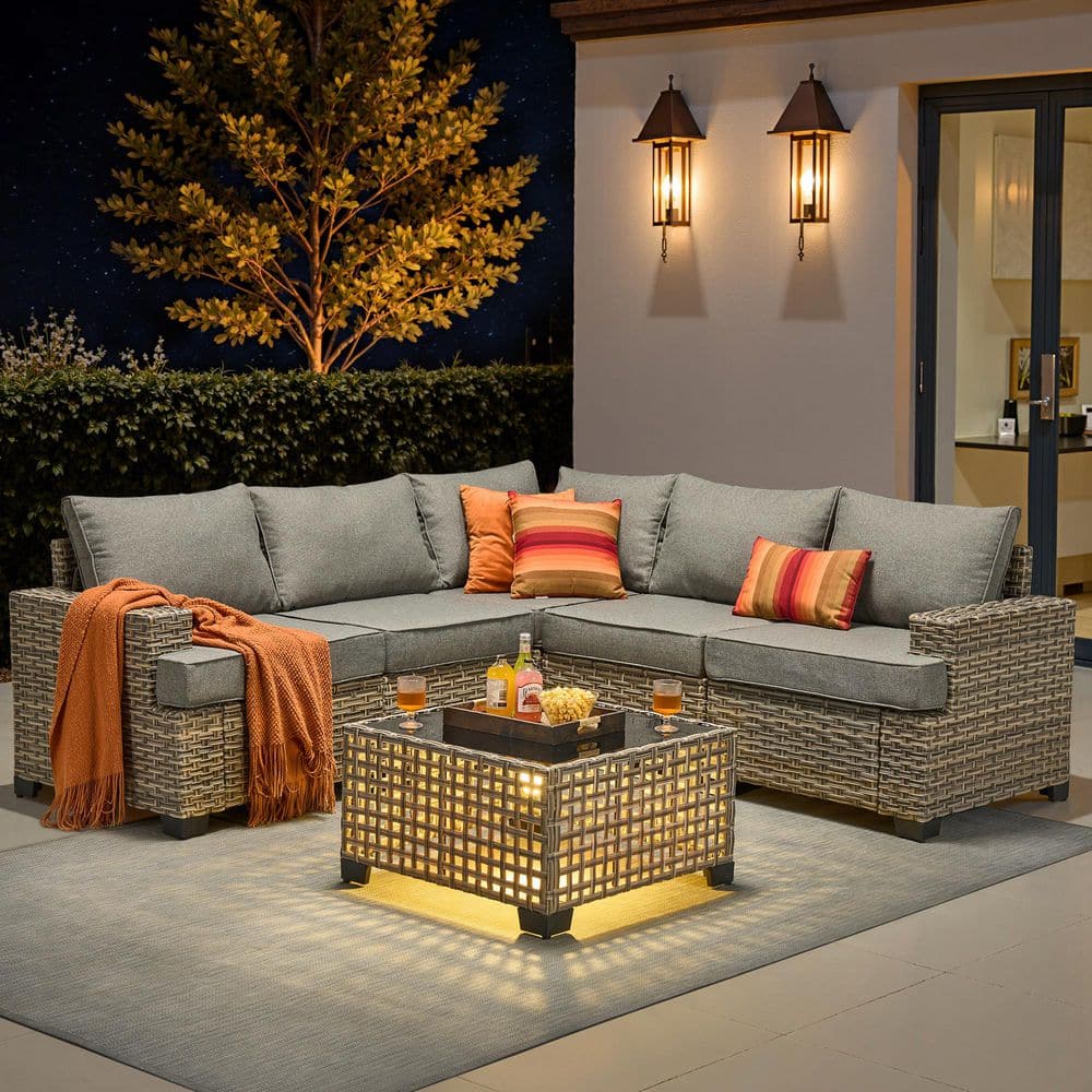 XIZZI Ulrica 6-Piece Wicker Outdoor Sectional Set with Dark Gray