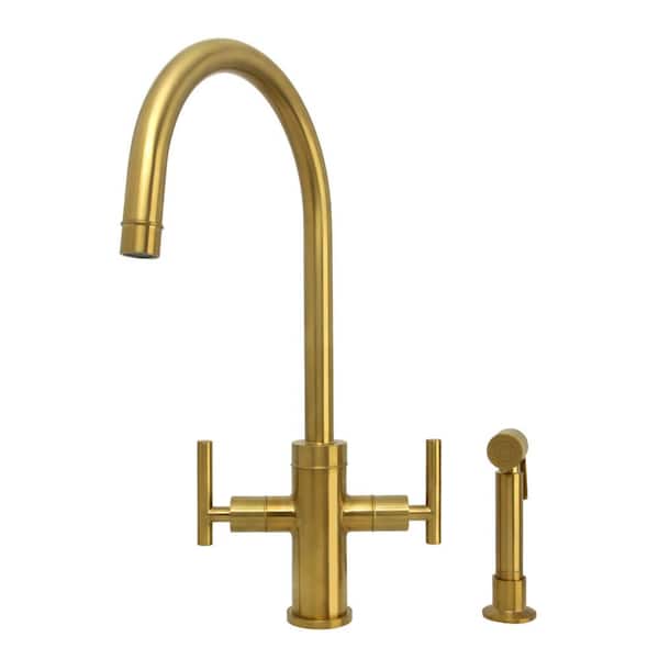 Akicon 2-Handles Standard Kitchen Faucet with Side Spray in Brushed Gold