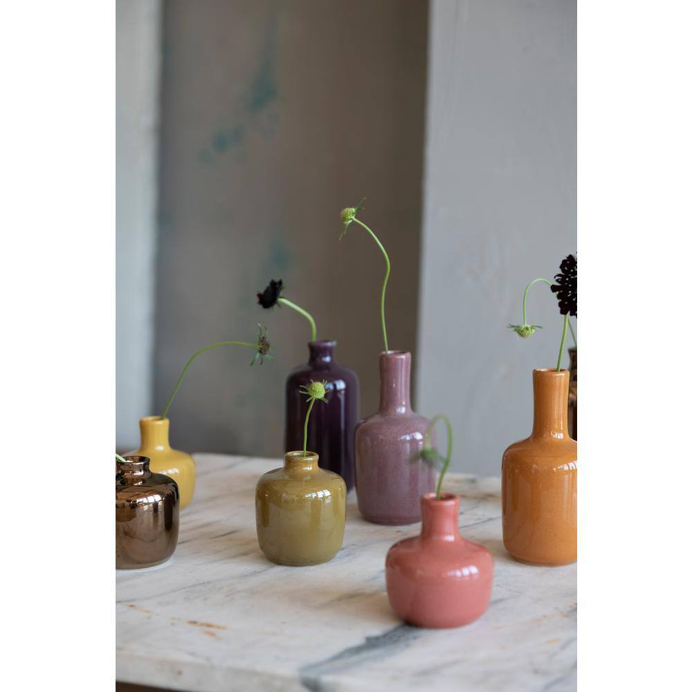Charming Multicolor Ceramic Vase Set of 8 with Reactive Glaze