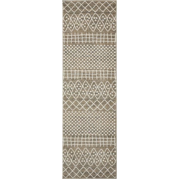 LOOMAKNOTI Ohanzah Osinda Gray 2 ft. x 6 ft. 7 in. Geometric Polypropylene Indoor Area Rug