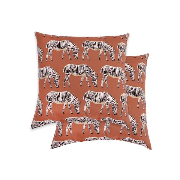 Hampton Bay March of Zebra Russet Square Outdoor Throw Pillow (2-Pack)