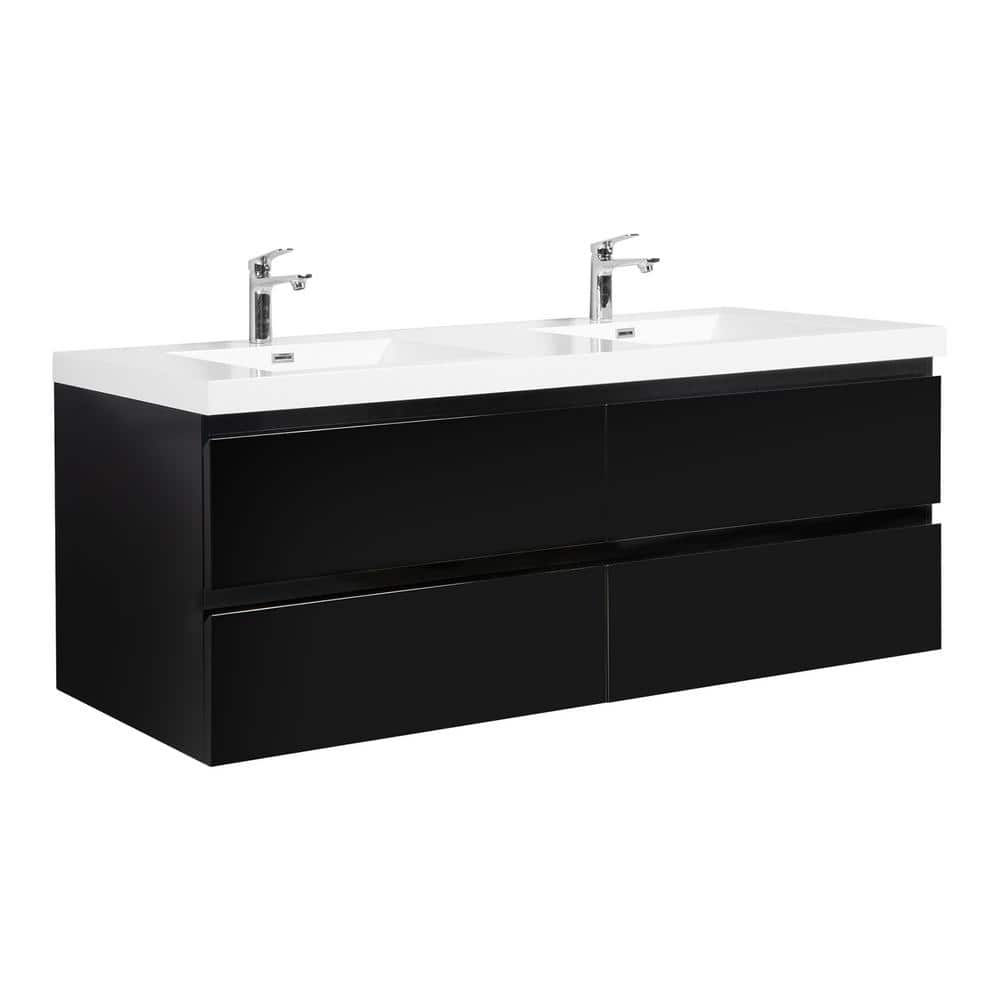 72 in. W x 20 in. D x 22 in. H Wall-Mounted Bath Vanity in Black with Glossy White Cultured Marble Top price history on PriceWatchPro