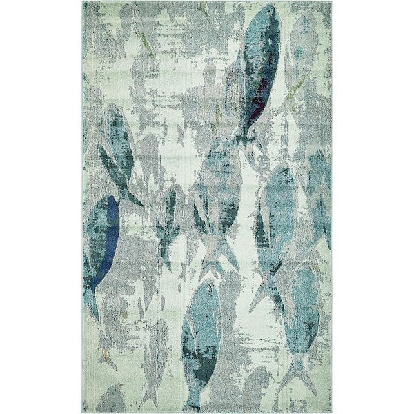Unique Loom Positano Marooned Light Blue 5' 0 x 8' 0 Area Rug
