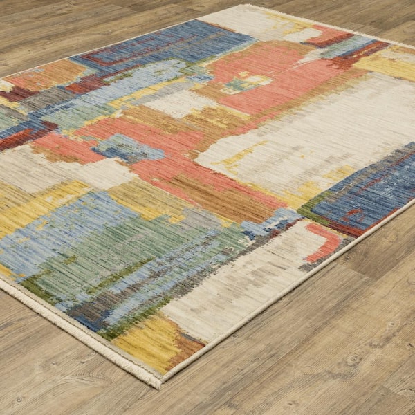 Solano Multi-Colored/Pink 2 ft. x 12 ft. Painted Abstract Wool Nylon Blend Fringe-Edge Indoor Runner Area Rug