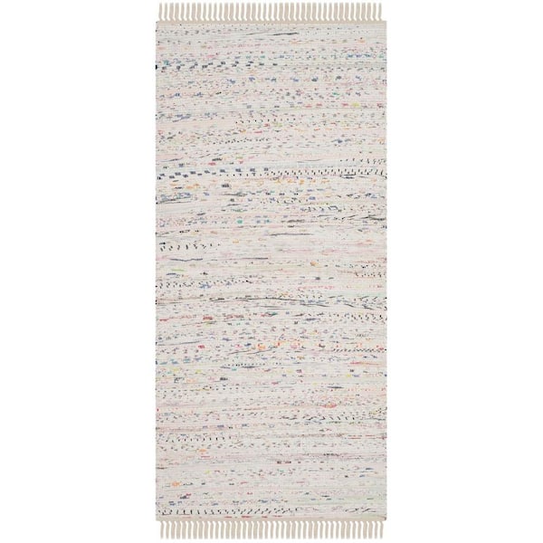 SAFAVIEH Rag Rug Ivory/Multi 2 ft. x 5 ft. Gradient Striped Runner Rug