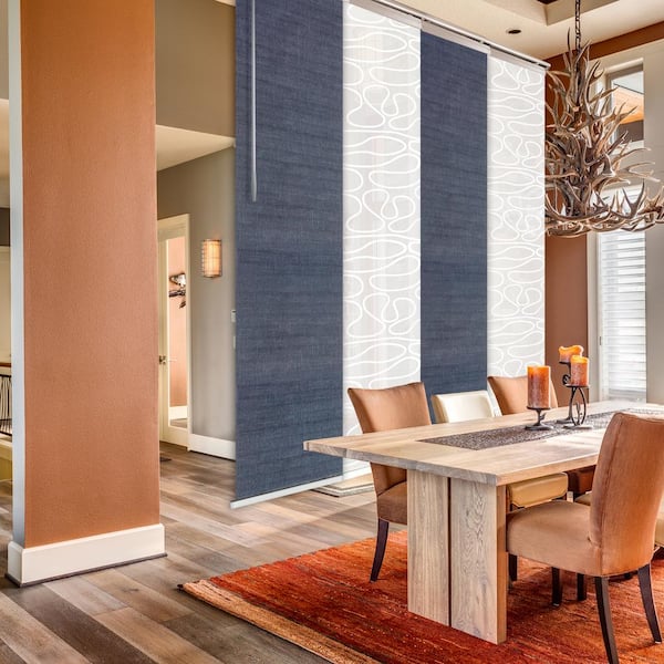 EMOH Denim Swirl 48 in. - 88 in. W x 94 in. L Adjustable 4- Panel Satin Nickel Single Rail Panel Track with 23.5 in. Slates