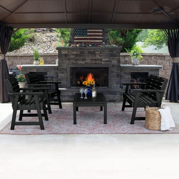 Highwood Weatherly Black 4-Piece Recycled Plastic Outdoor Conversation Set