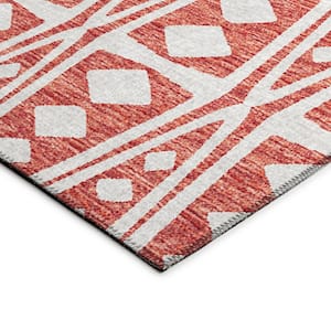 Yuma Red 1 ft. 8 in. x 2 ft. 6 in. Geometric Indoor/Outdoor Washable Area Rug