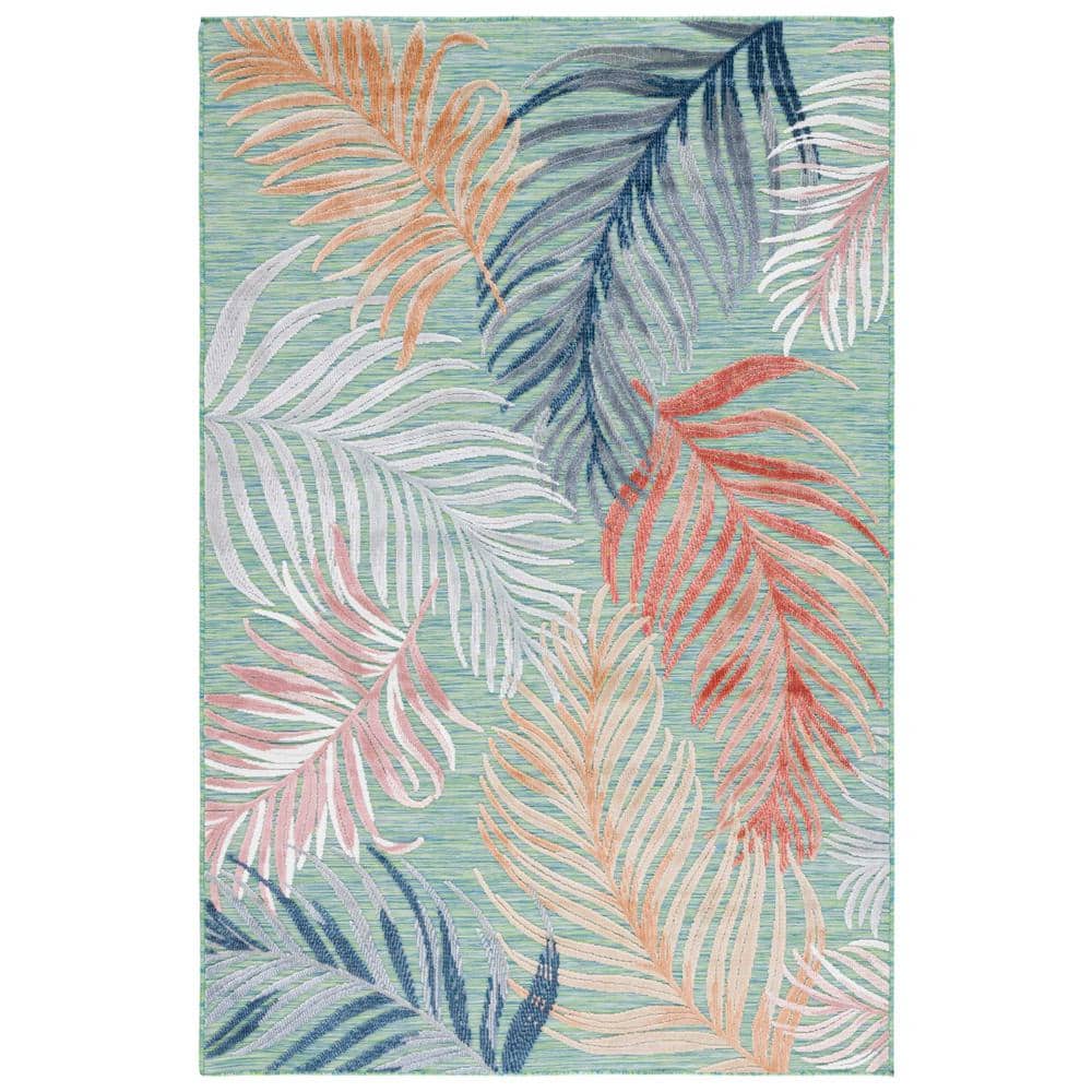 Cabana Green/Rust 10 ft. x 14 ft. High-Low Oversized Leaf Indoor/Outdoor Area Rug