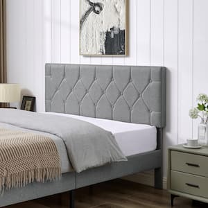 Upholstered Bed, Platform Bed with Adjustable Headboard, Wood Slat Support, No Box Spring Needed, Gray Full Bed Frame