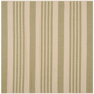 Courtyard Beige/Sweet Pea 4 ft. x 4 ft. Striped Indoor/Outdoor Patio  Square Area Rug