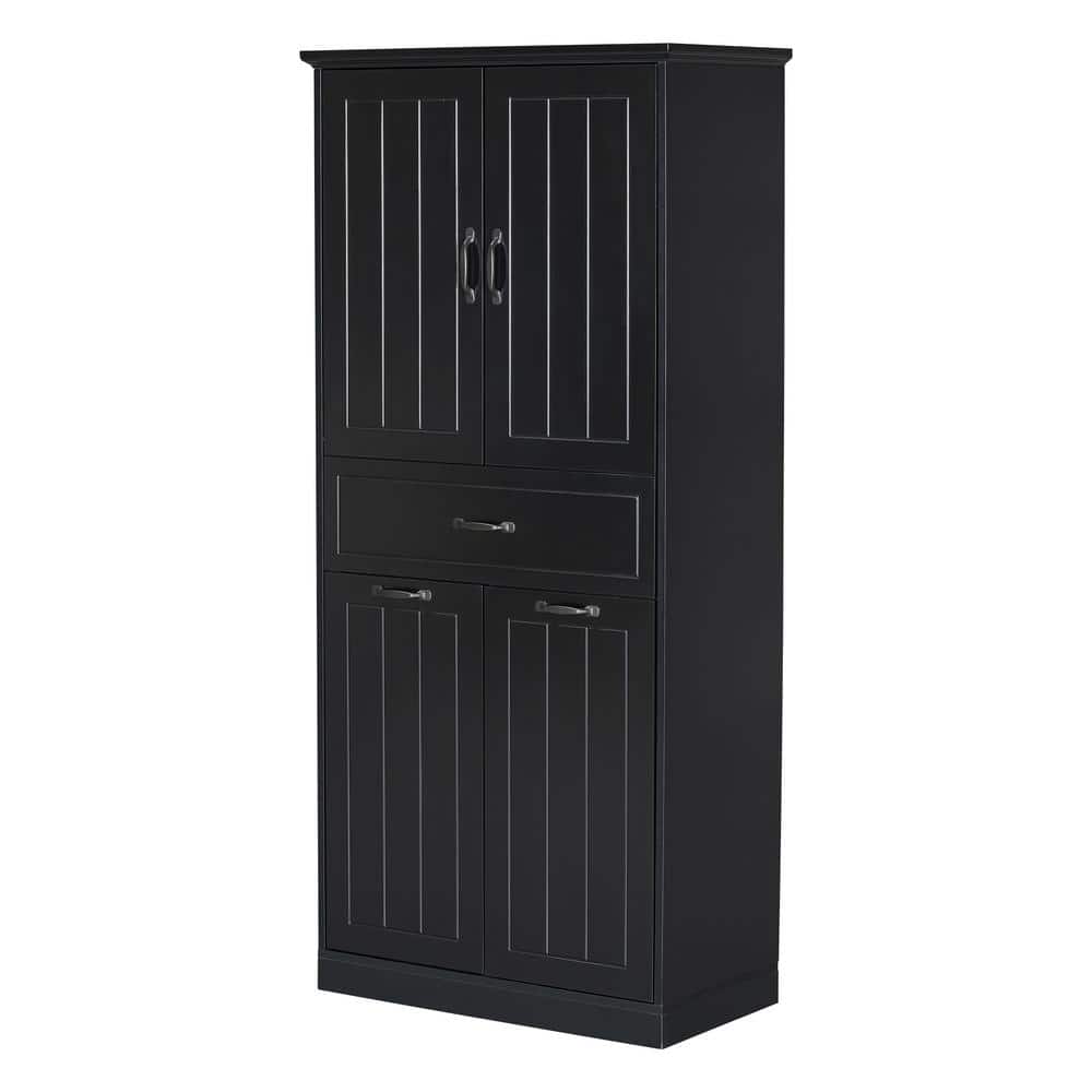 29.9 in. W x 15.7 in. D x 65.8 in. H Black Linen Cabinet with 2 Doors, Drawer and 2 Laundry Baskets for Bathroom