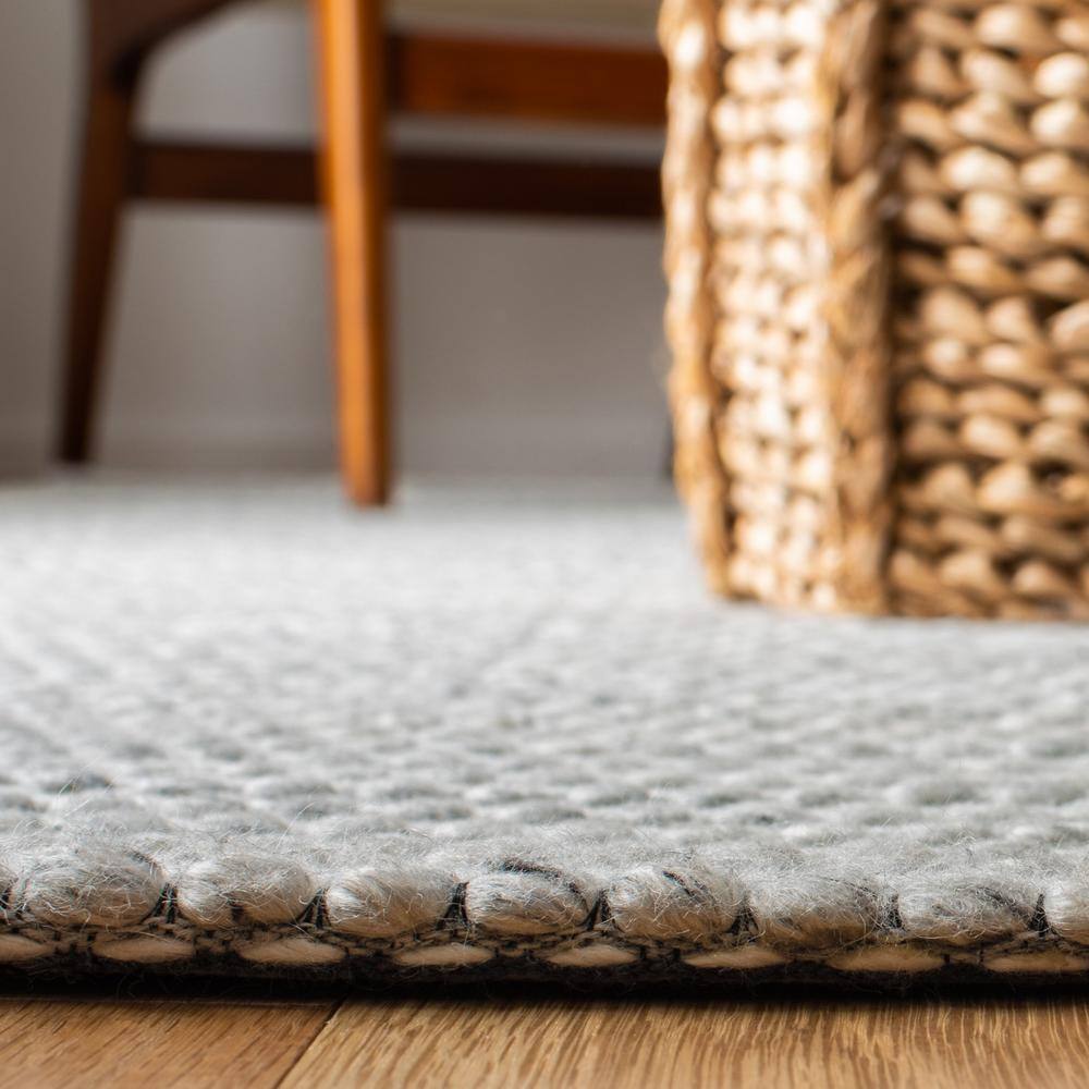 Handmade Light Grey and Ivory Wool Striped 10' x 14' Area Rug
