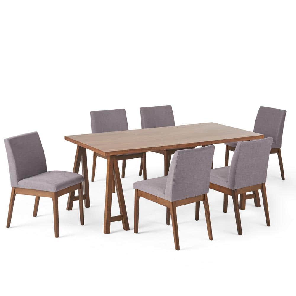 Noble House Kwame 7-Piece Rectangle Wood Top Dark Grey and Walnut ...