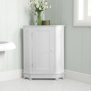 Bathroom Cabinet Triangle Corner Storage Cabinet with Adjustable Shelf Modern Style MDF Board in White