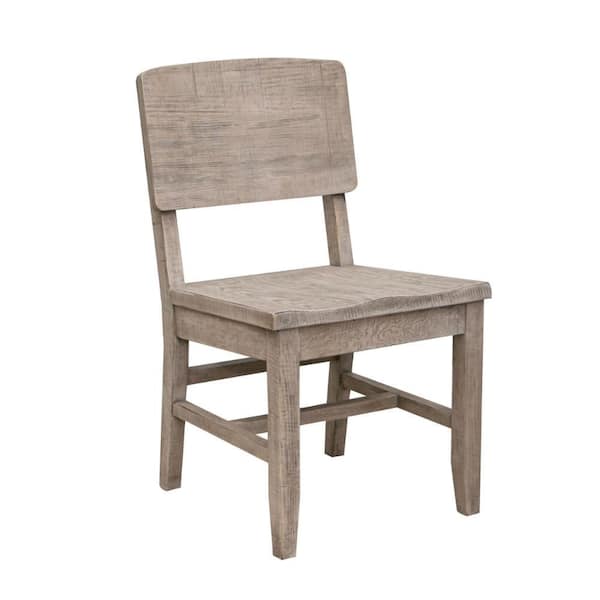 Benjara Rustic Gray Pine Wood Dining Chair with Grain Details (Set of 2)