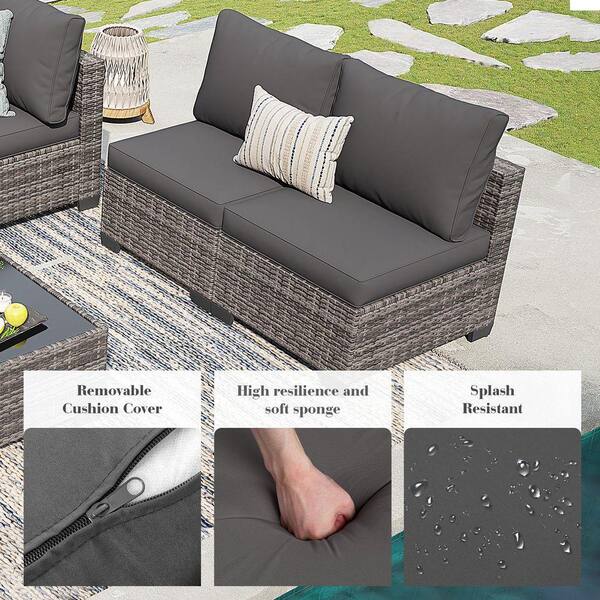 MIRAFIT Gray 7-Piece Wicker Patio Outdoor Sectional Furniture Set