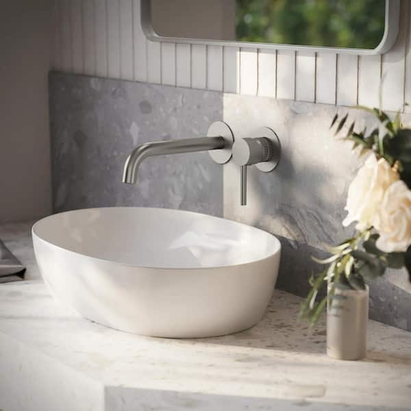 Modern Single Handle Wall Mounted Bathroom Faucet Waterfall Sink Faucet Vanity Faucet with Drain in Brushed Nickel